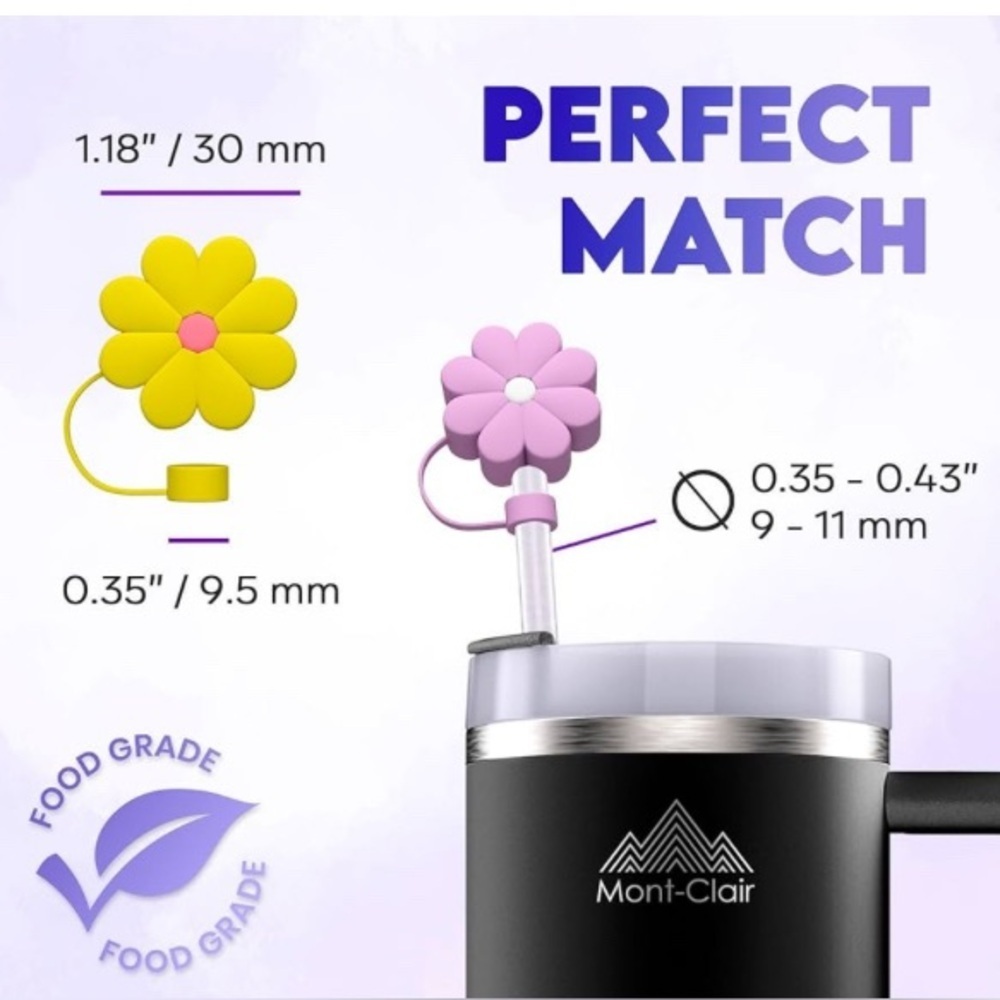 🏷️‼️5/$25🏷️‼️🌸MONT-CLAIR🌸9 Flower Silicone Straw Toppers/NIB - Picture 3 of 6